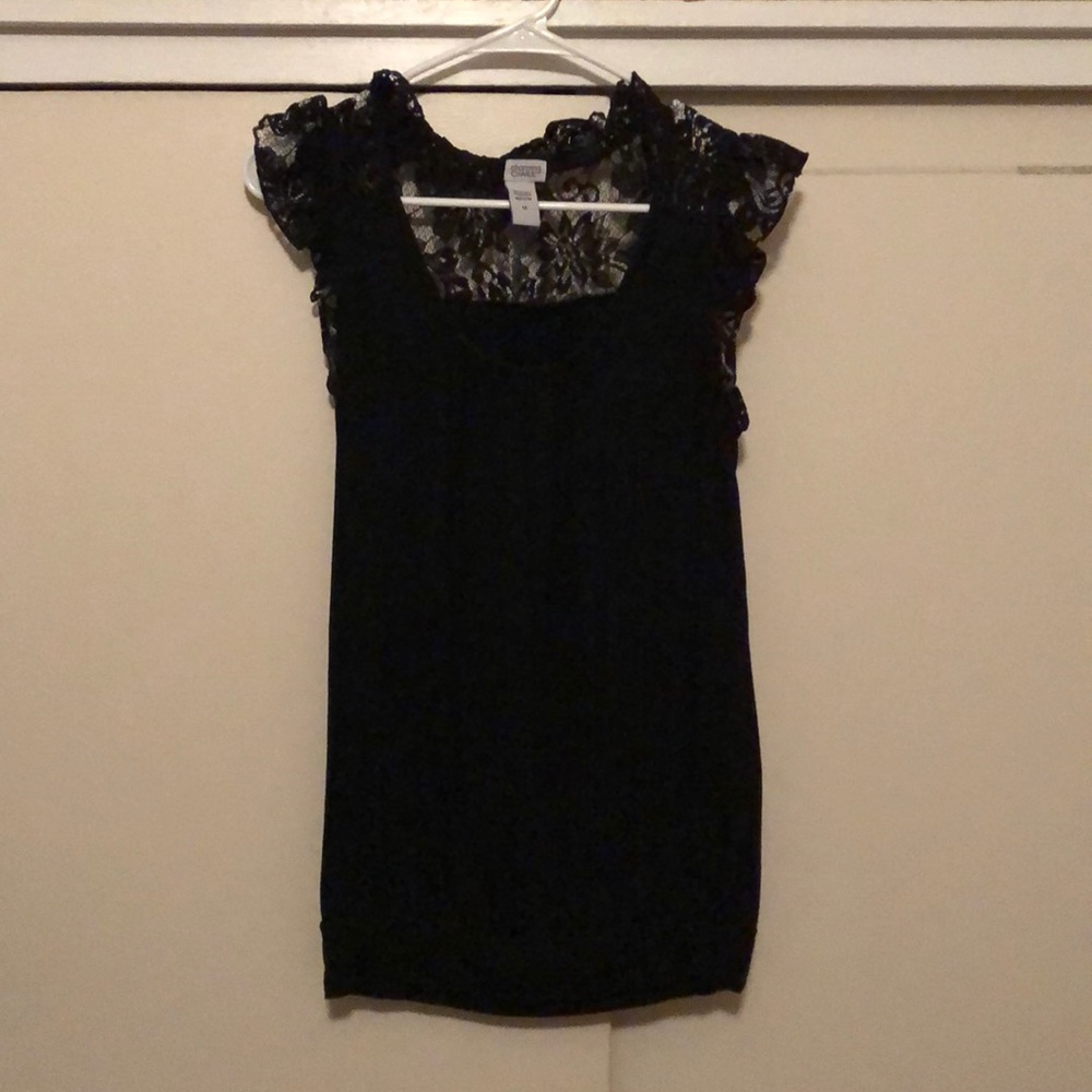 Black top with lace cap sleeves